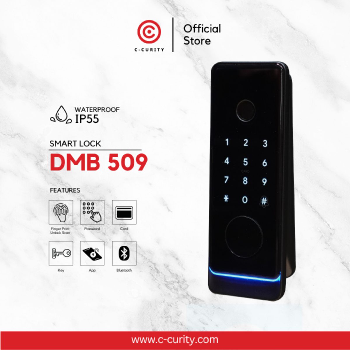 C-CURITY DRB509 Waterproof Digital Door Lock กลอนดิจิตอลกันน้ำ 5 ระบบ