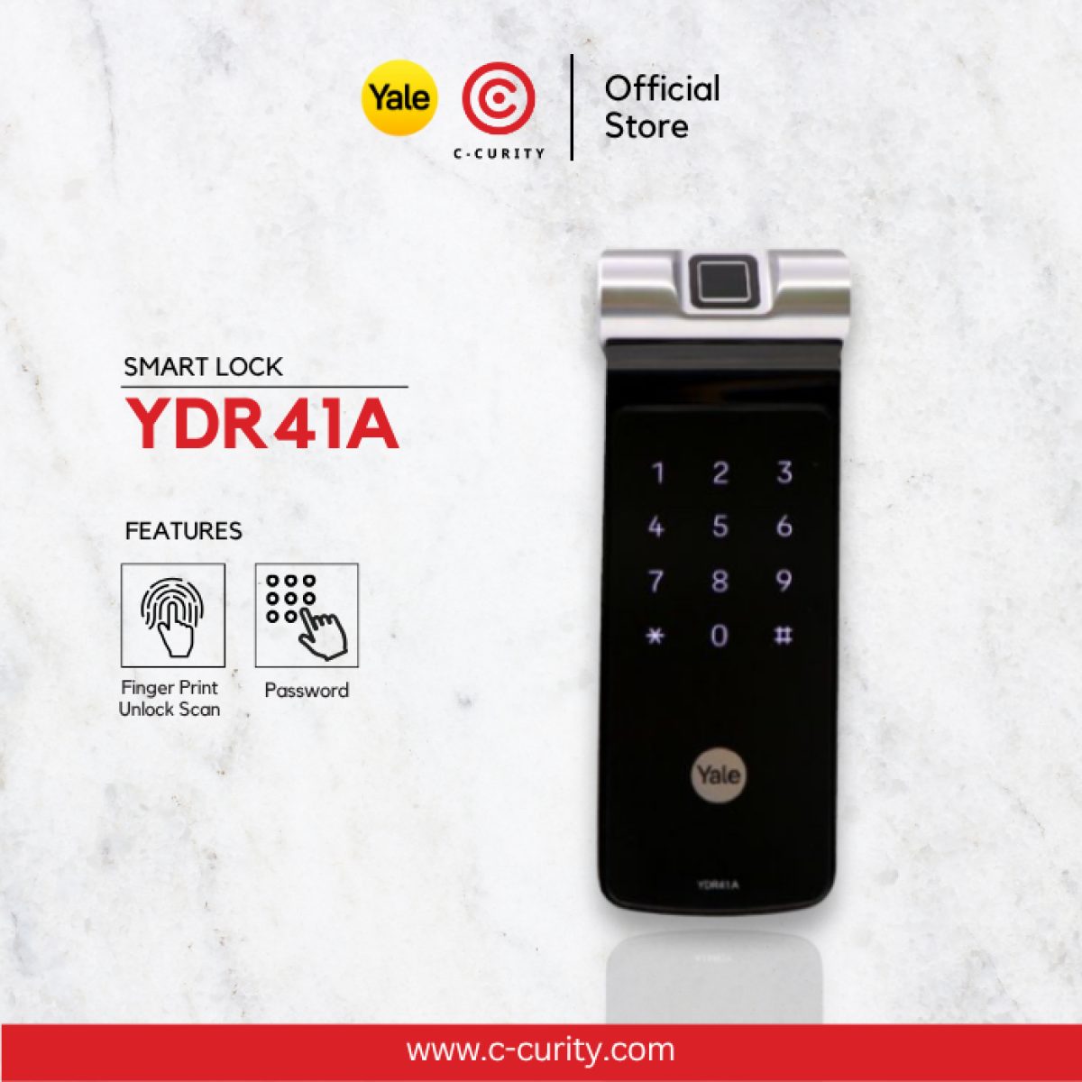 YDR41A กลอนประตูดิจิตอล ติดตั้งเสริม Yale Digital Door Lock Rim Lock Smart Home