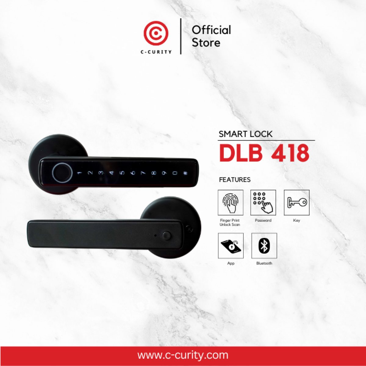ลูกบิดดิจิตอล สแกนนิ้ว รหัสผ่าน C-CURITY Digital Door Lock Latch Smart Lock
