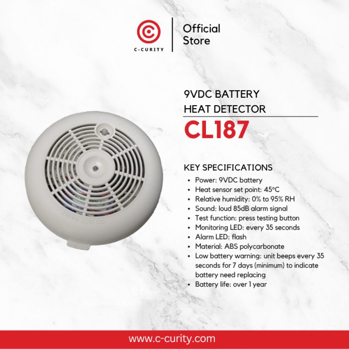 CL187 Heat Detector อุปกรณ์ตรวจจับความร้อน ไม่ต้องใช้ตู้ควบคุม 9V DC Battery