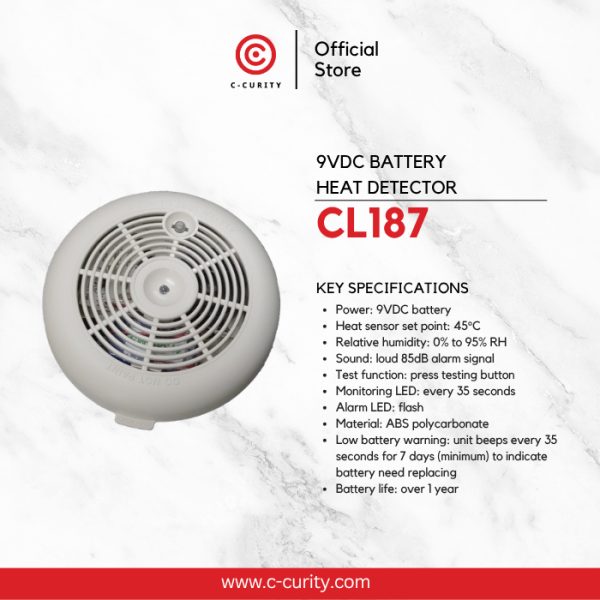 CL187 Heat Detector อุปกรณ์ตรวจจับความร้อน ไม่ต้องใช้ตู้ควบคุม 9V DC Battery
