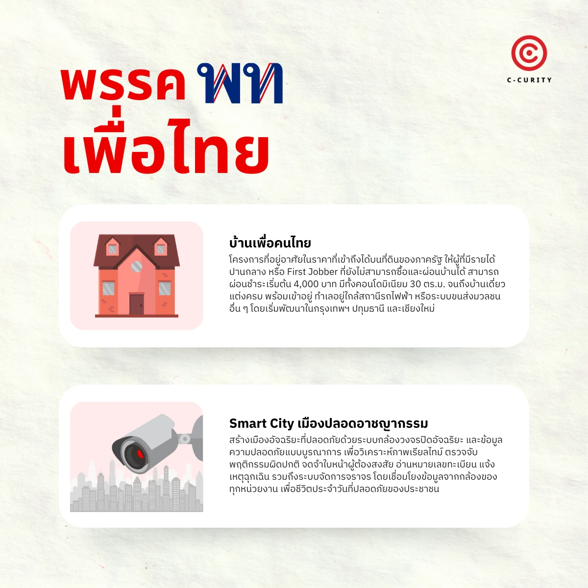 นโยบายการเลือกตั้ง พรรคเพื่อไทย เลือกตั้ง 2569 บ้านเพื่อคนไทย Smart City เมืองปลอดอาชญากรรม